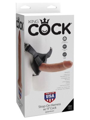 king cock strap on harness with 9 inch cock tan