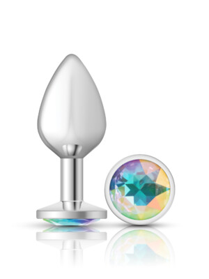 clear iridescent round gem silver metal plug md