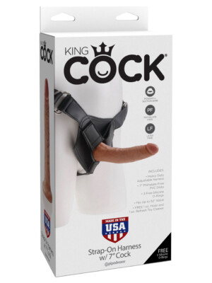 king cock strap on harness with 7 inch cock tan