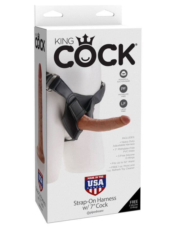 king cock strap on harness with 7 inch cock tan