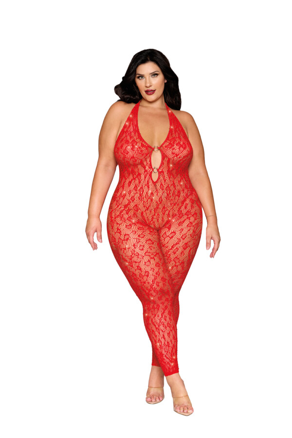 rhinestone bodystocking dmnd queen size poinsettia