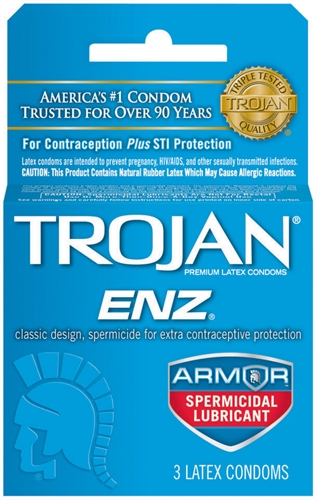 trojan enz armor spermicidal lubricated condoms 3 pack