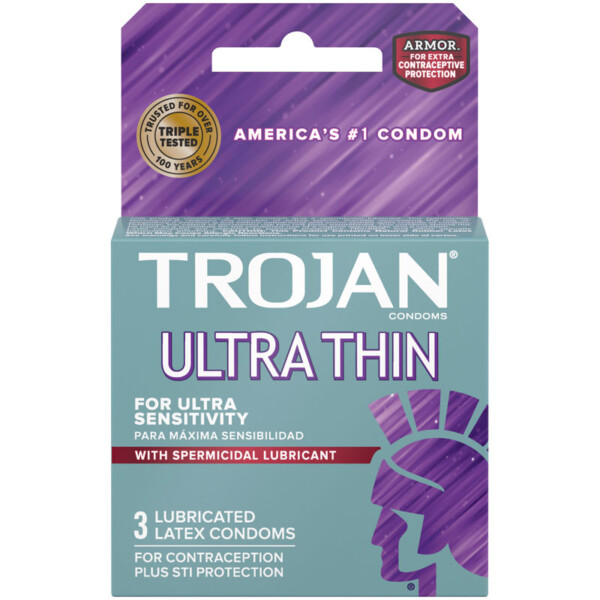trojan ultra thin armor spermicidal condoms 3 pack