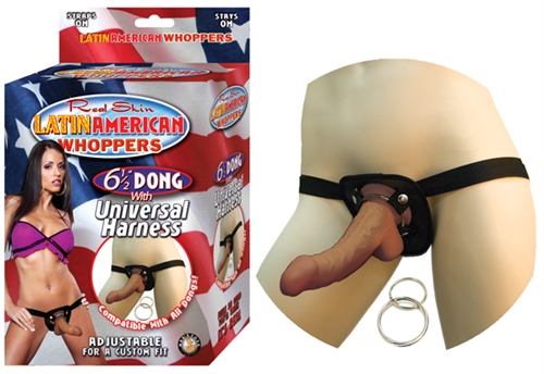 all american whoppers 6.5 inch dong with universal harness latin