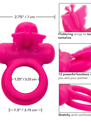 silicone rechargeable dual butterfly ring pink