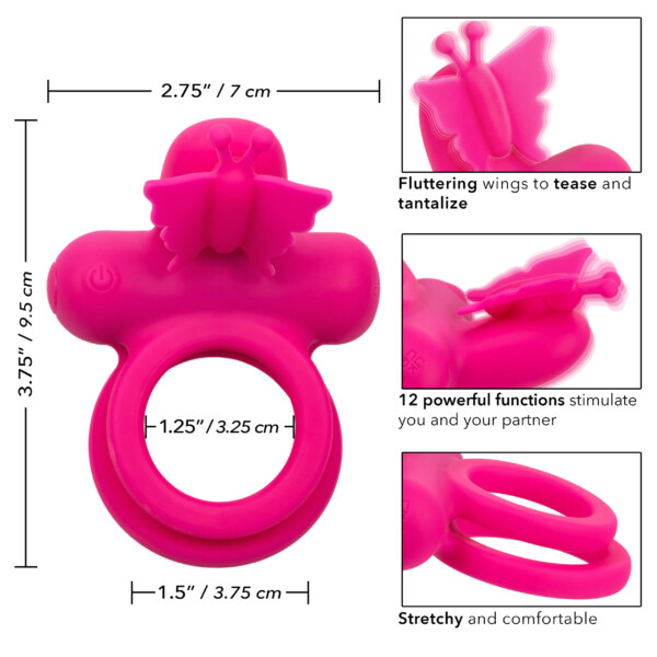 silicone rechargeable dual butterfly ring pink silicone rechargeable dual butterfly ring pink