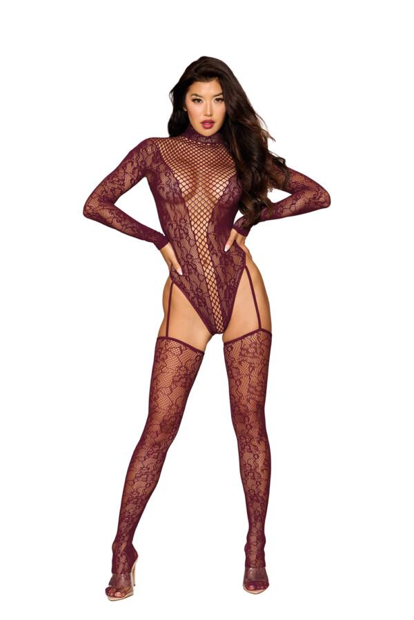 teddy bodystocking dmnd one size cherry lacquer