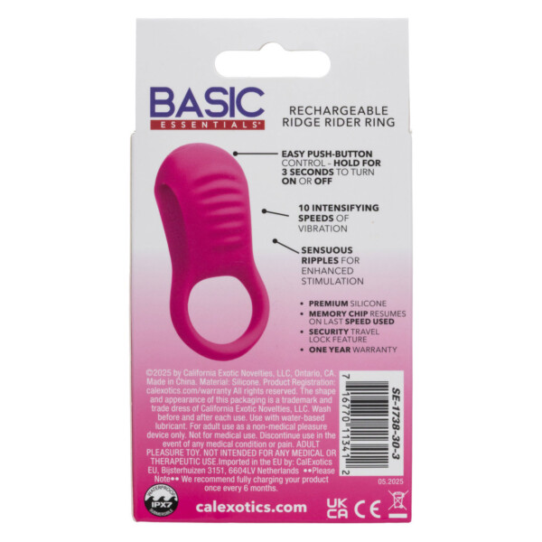 basic essentials rechargeable ridge rider ring pink