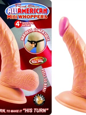 all american mini whoppers 4 inch curved dong with balls flesh