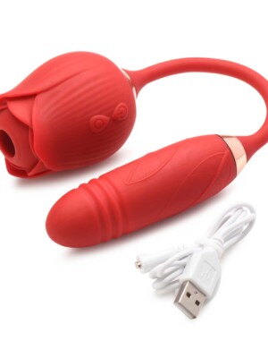bloomgasm romping rose suction and thrusting vibrator red