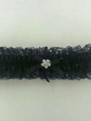 satin leg garter one size black with black lace
