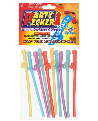 party pecker sipping straws 10 pc bag 5 assorted colors