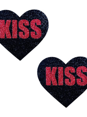 kiss red and black valentine glitter heart nipple cover pasties