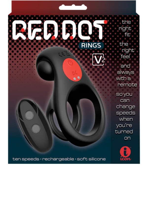 red dot vibrating cock ring v2 with remote black/red