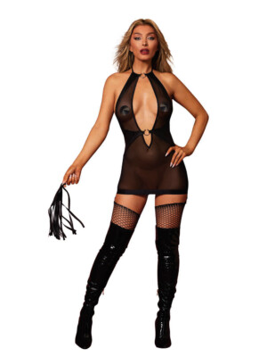 fetish garter slip and flogger dmnd one size black