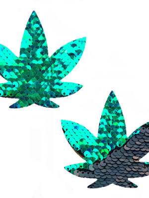 ariel green to black flip sequin gold dope af weed leaf pasties