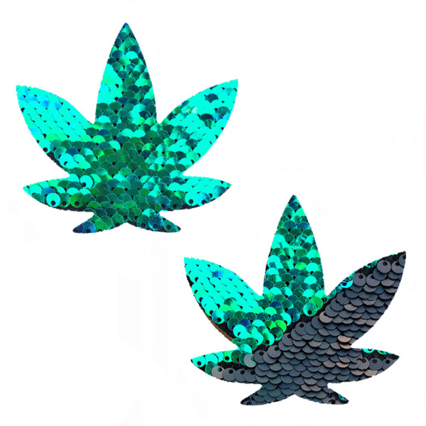 ariel green to black flip sequin gold dope af weed leaf pasties ariel green to black flip sequin gold dope af weed leaf pasties