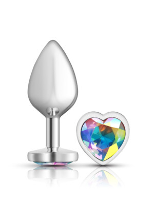 clear iridescent heart gem silver metal plug md
