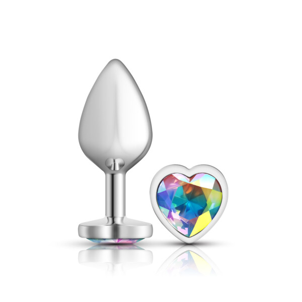 clear iridescent heart gem silver metal plug md clear iridescent heart gem silver metal plug md