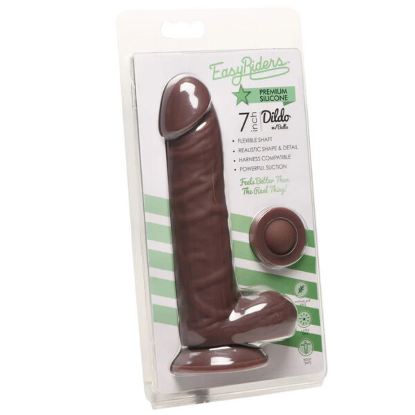 easy riders 7" silicone dildo with balls dark