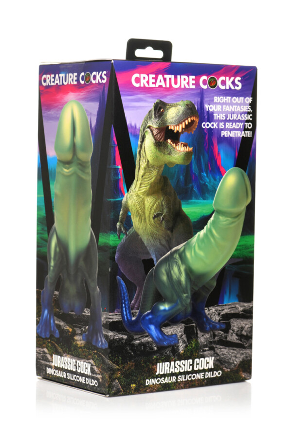 jurassic cock dinosaur silicone dildo green/blue