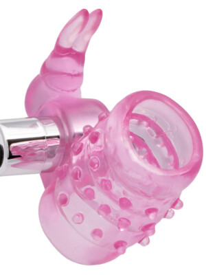 basic essentials stretchy vibrating bunny enhancer pink rechargeable