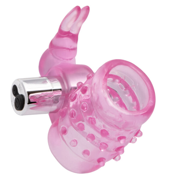 basic essentials stretchy vibrating bunny enhancer pink rechargeable