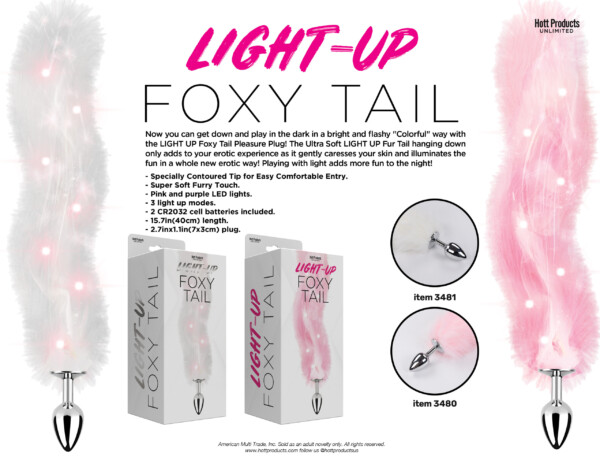 foxy tail light up faux fur butt plug white plug white foxy tail light up faux fur butt plug white plug white