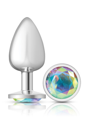 clear iridescent round gem silver metal plug lg