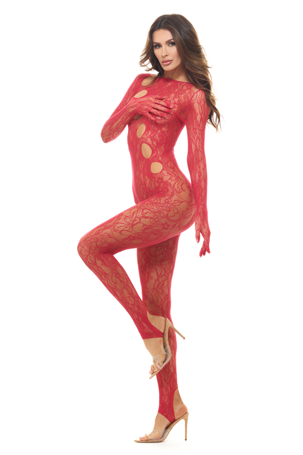 split up lace bodystocking red os split up lace bodystocking red os