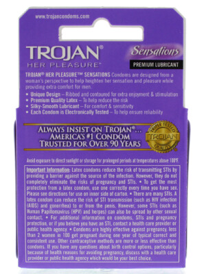 trojan her pleasure sensations lubricated condoms 3 pack