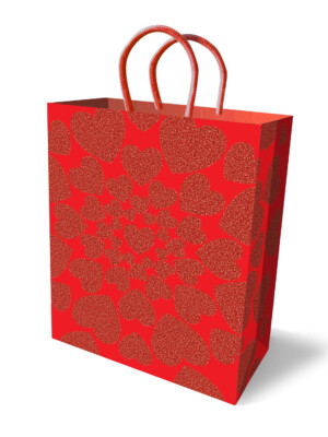 glitter heart gift bag red