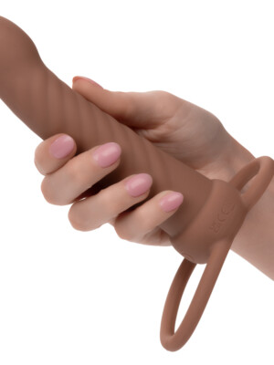 performance maxx rechargeable ribbed dual penetrator brown