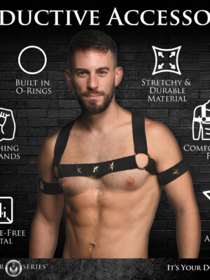 star boy male chest harness with arm bands small/medium black star boy male chest harness with arm bands small/medium black