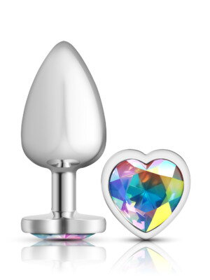 clear iridescent heart gem silver metal plug lg