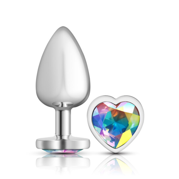 clear iridescent heart gem silver metal plug lg clear iridescent heart gem silver metal plug lg