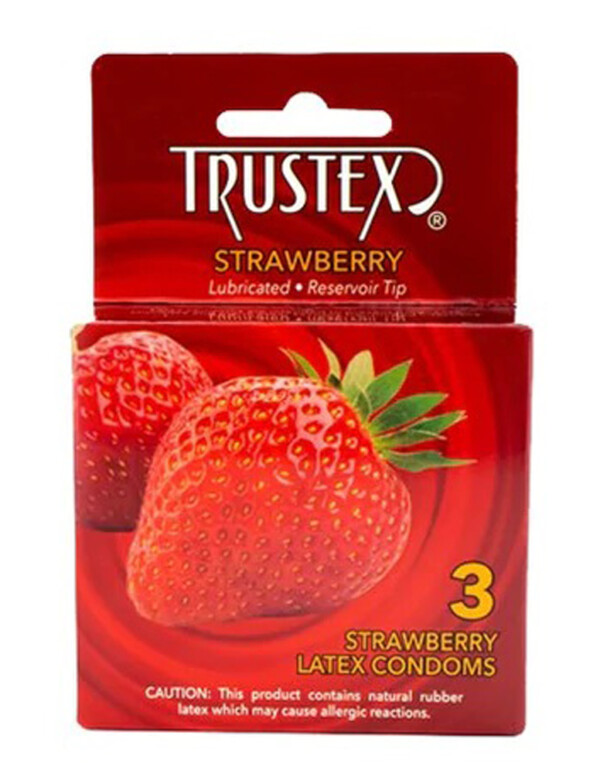 trustex flavored lubricated condoms 3 pack strawberry