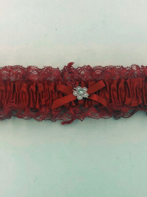 satin leg garter one size red with red lace