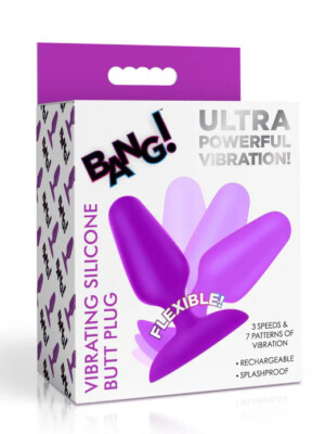 flexible vibrating silicone butt plug purple