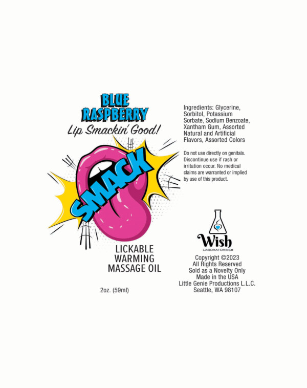 smack warming and lickable massage oil blue raspberry 2 oz