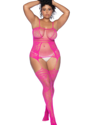 curvy aria fishnet body stocking x pink