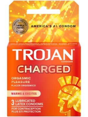 trojan intensified charged orgasmic pleasure condoms 3 pack