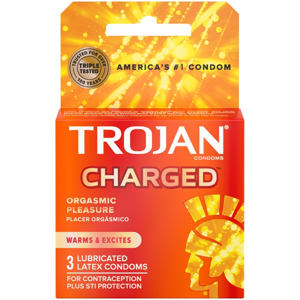 trojan intensified charged orgasmic pleasure condoms 3 pack