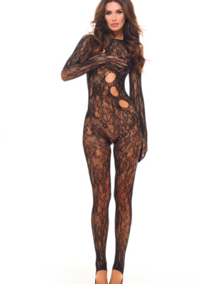 split up lace bodystocking black os