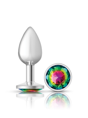 rainbow round gem silver metal plug sm