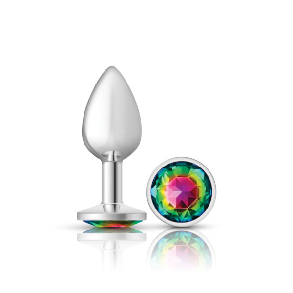 rainbow round gem silver metal plug sm