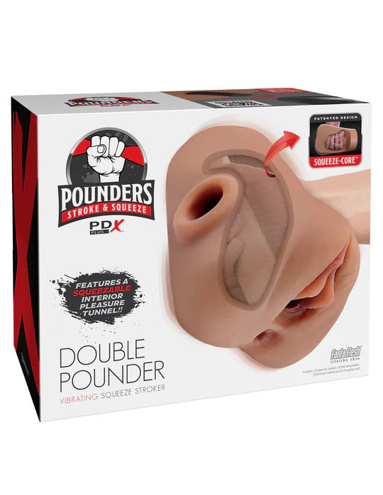 pdx plus double pounder vibrating squeeze stroker brown