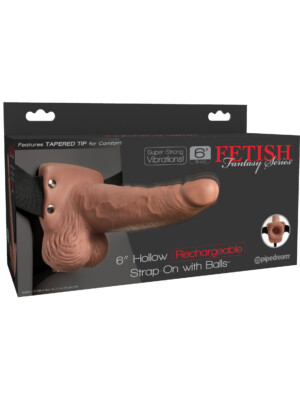 fetish fantasy series 6 inch hollow rechargeable strap on with balls tan