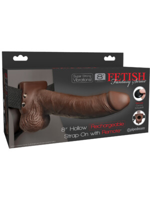 fetish fantasy series 8 inch hollow rechargeable strap on with remote brown