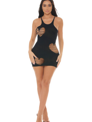 heart rate bodystocking dress black os